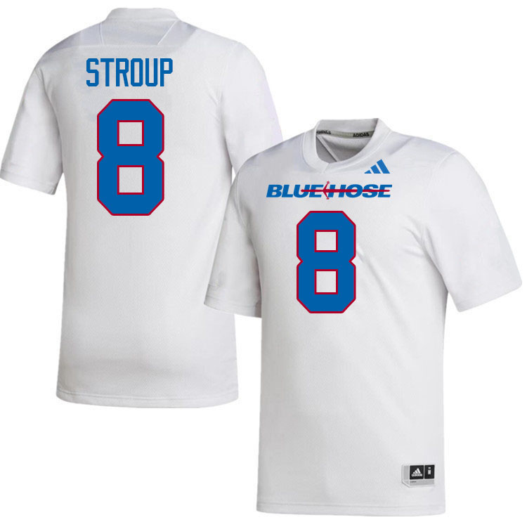 Presbyterian Blue Hose #8 Zeb Stroup College Football Jerseys,Uniforms-White